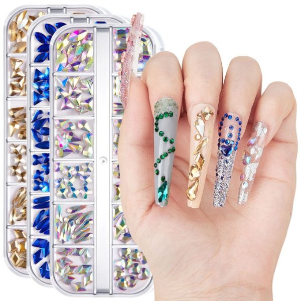 Nail Drill 12 Grid Water Diamond Flat Bottom Irregular Diamond Nail Transparent Aurora AB Glass