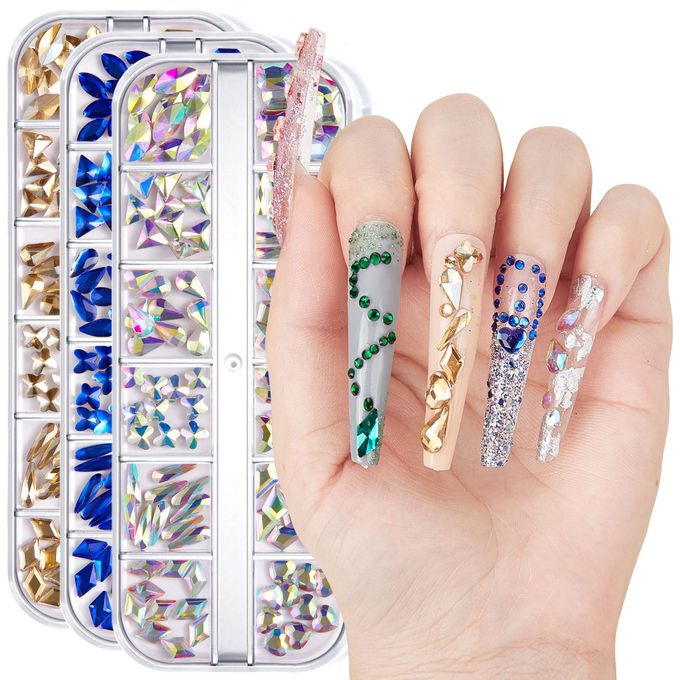 Nail Drill 12 Grid Water Diamond Flat Bottom Irregular Diamond Nail Transparent Aurora AB Glass