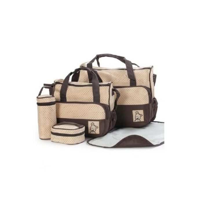 New Design 5 In 1 Baby Diaper BAG-Brown Polka