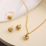 New Metal Jewelry Three Piece Set Wedding 3D Knot Ring Earring Necklace Set Jewelry