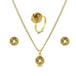 New Metal Jewelry Three Piece Set Wedding 3D Knot Ring Earring Necklace Set Jewelry