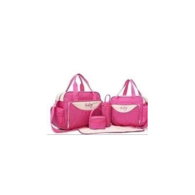 Pink With White Dots 5 In 1 Diaper Bag With Changing Mat.
