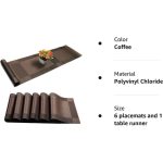 Placemats Set of 6 + 1 Table Runner, Stain Resistant Washable PVC Table Mats Non-Slip Washable Coffee Mats,Crossweave Woven Vinyl Heat Resistant Kitchen Tablemats for Dining...