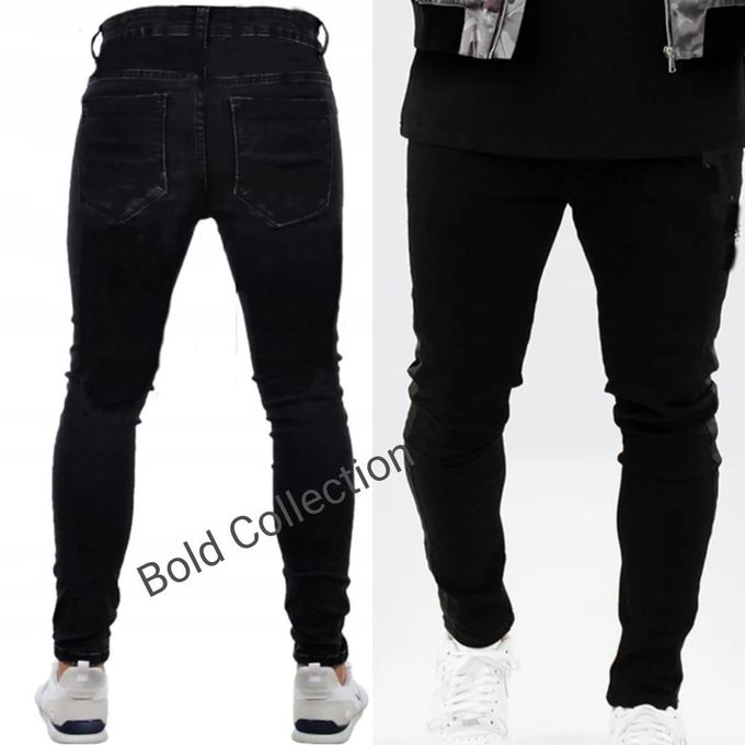 Plain Finest Denim Slim Fit Black Jeans + FREE BELT