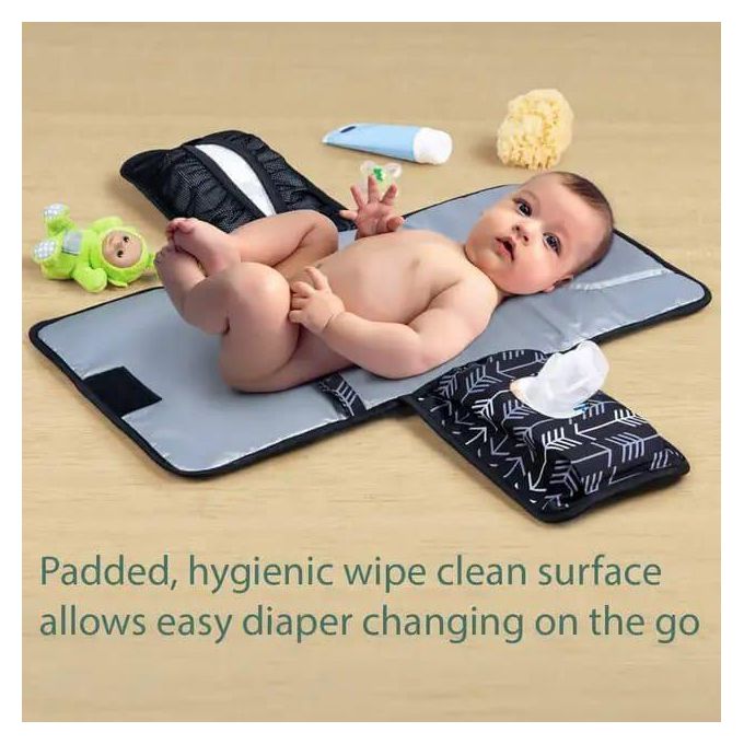 Portable Foldable Baby Nappy Changing Mat Waterproof Diaper Pad with Storage Pockets and Head Cushion Large Size for Home Travel