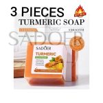 SADOER 3 PIECES Turmeric Soap Bar, Tumeric Soap (100g) is Designed For Acne Removal, Deep Cleaning, Moisturizing, Shrinking large Pores, Like Vitamin C, Brighten Skin Tone, For...