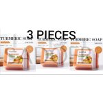 SADOER 3 PIECES Turmeric Soap Bar, Tumeric Soap (100g) is Designed For Acne Removal, Deep Cleaning, Moisturizing, Shrinking large Pores, Like Vitamin C, Brighten Skin Tone, For...