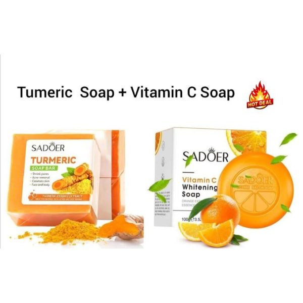 SADOER Vitamin C Whitening Soap + Turmeric Soap Anti Acnes, Shrink Pores Tumeric Soap