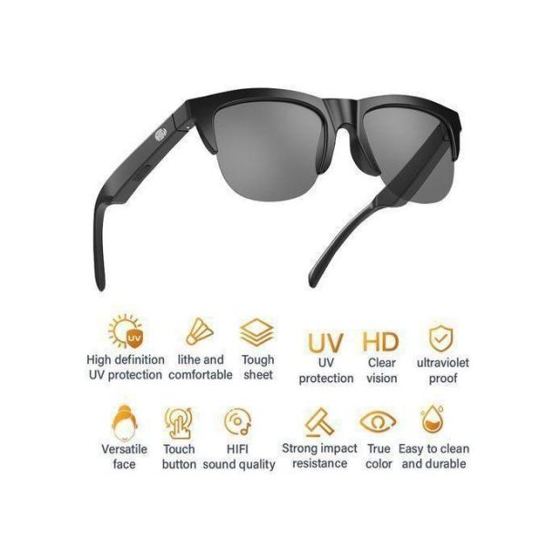 Smart Glasses Bluetooth 5.3 Sunglasses For Men Women Touch Control Music Calling - Black