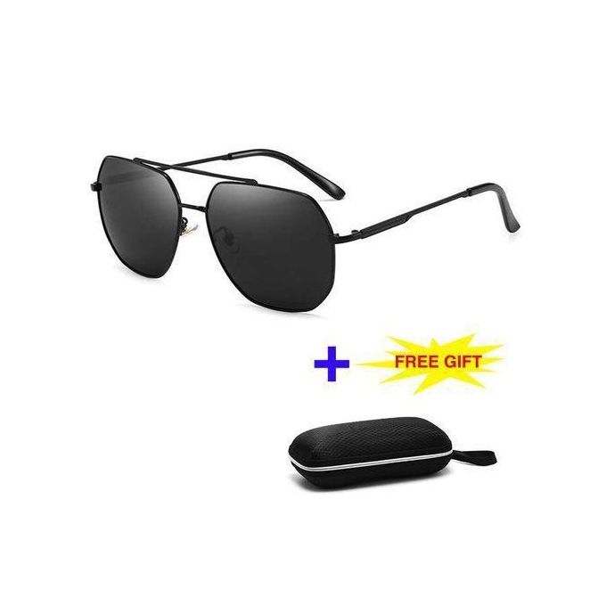 Spectacles for Men Polarized Metal Frame Shades Ray Sunglasses Square+Free Box Black