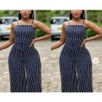 Striped Elegant Casual Ladies' Jumpsuits - Black