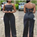 Striped Elegant Casual Ladies' Jumpsuits - Black