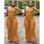 Striped Elegant Casual Ladies' Jumpsuits - Mustard