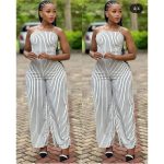 Striped Elegant Casual Ladies' Jumpsuits - White