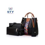 STY 4pcs Ladies Handbags Women Shoulder Tote Bags Set PU Synthetic Leather-Black