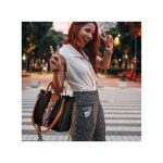 STY 4pcs Ladies Handbags Women Shoulder Tote Bags Set PU Synthetic Leather-Black