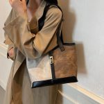 STY Ladies Handbags Color-blocked bags Simple bags High-quality PU Synthetic Leather Bag