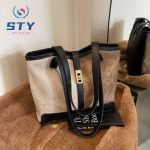 STY Ladies Handbags Color-blocked bags Simple bags High-quality PU Synthetic Leather Bag