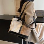 STY Ladies Handbags Color-blocked bags Simple bags High-quality PU Synthetic Leather Bag