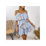 Style Women Elegant Floral Print V-neck-Blue