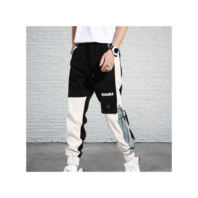 Stylish Men Pants Men Cargo Pants Multi Pockets Mid Waist Lace-up Pants