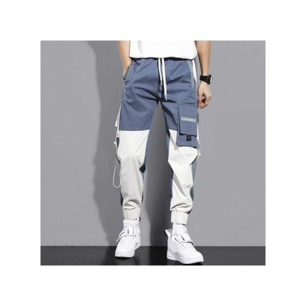 Stylish Men Pants Men Cargo Pants Multi Pockets Mid Waist Lace-up Pants