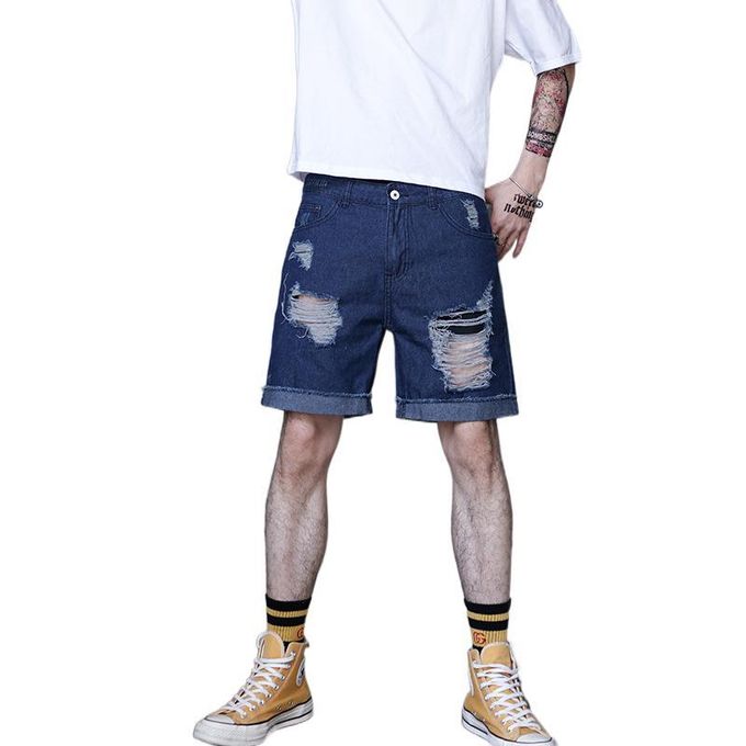 Summer Men's Distressed Straight Leg Trendy Brand Denim Shorts