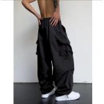 Summer New Quick Drying Work Pants Men's American Parachute Pants High Waist Wide Leg Casual Sports Long Pants