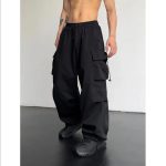 Summer New Quick Drying Work Pants Men's American Parachute Pants High Waist Wide Leg Casual Sports Long Pants