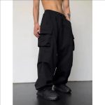Summer New Quick Drying Work Pants Men's American Parachute Pants High Waist Wide Leg Casual Sports Long Pants