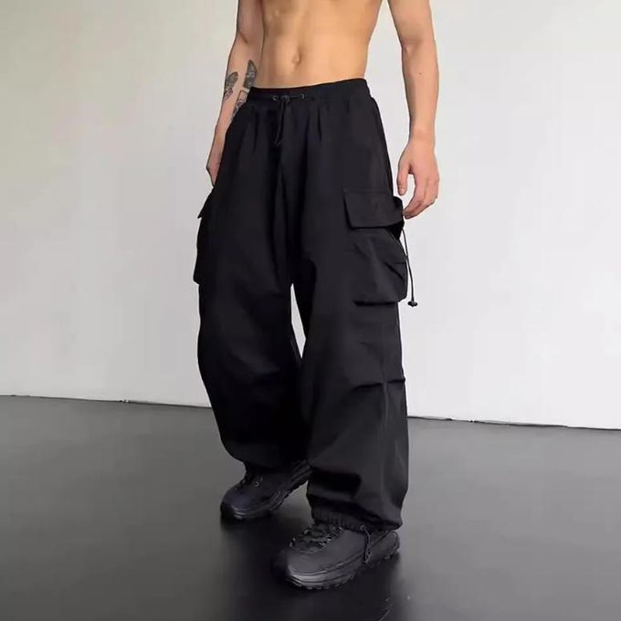 Summer New Quick Drying Work Pants Men's American Parachute Pants High Waist Wide Leg Casual Sports Long Pants