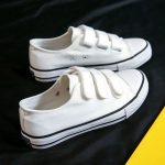SXCHEN Women Shoes Fashion Sneakers Flats Canvas Shoes Velcro Ladies Shoes School White