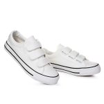 SXCHEN Women Shoes Fashion Sneakers Flats Canvas Shoes Velcro Ladies Shoes School White