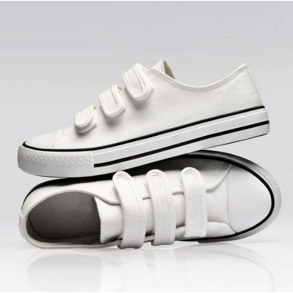 SXCHEN Women Shoes Fashion Sneakers Flats Canvas Shoes Velcro Ladies Shoes School White