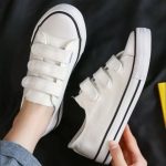 SXCHEN Women Shoes Fashion Sneakers Flats Canvas Shoes Velcro Ladies Shoes School White