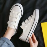 SXCHEN Women Shoes Fashion Sneakers Flats Canvas Shoes Velcro Ladies Shoes School White