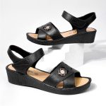 SXCHEN Women Shoes Sandals Plastic Sandals Mom Shoe Wedge Sandal Lady Black Open