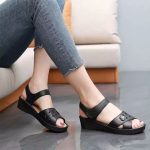 SXCHEN Women Shoes Sandals Plastic Sandals Mom Shoe Wedge Sandal Lady Black Open