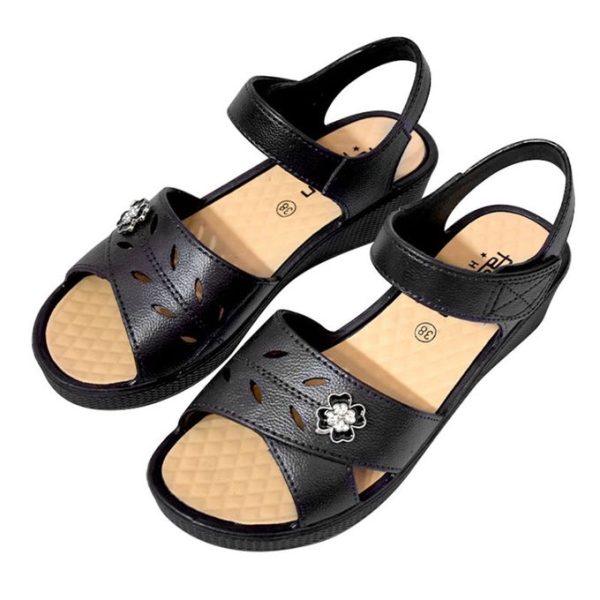 SXCHEN Women Shoes Sandals Plastic Sandals Mom Shoe Wedge Sandal Lady Black Open