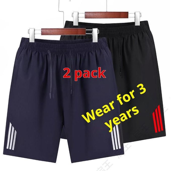 Unisex Athletic Shorts, Navy & Black. Elastic waist for comfort, striped sides for style. Durable, breathable fabric, perfect for sports like jogging and daily wear. Long -...