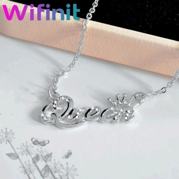WIFINIT Queen Letter Pendant Clavicle Necklace - Silver
