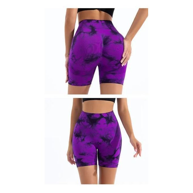 Women Patterned Tie & Dye Gym Shorts PURPLE Workout Shorts Tie Dye Shorts Biker Shorts Bike Shorts Good Stretch Tight Fit Breathable Sculpting Cosy Wear Booty Shorts