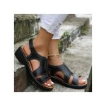 Women's Sandals Breathable Velcro Hollow Open Toe Lightweight Sandals Black