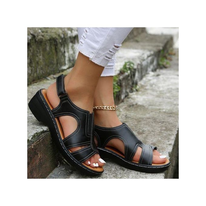 Women's Sandals Breathable Velcro Hollow Open Toe Lightweight Sandals Black