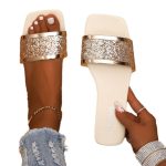 Women's Shoes Women's Sandals Women's Beach Shoes Square Toe Open Toe Soft Bottom Beach Flat Sequin Flip-flops Women's Summer Slippers