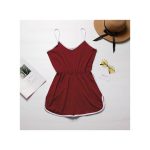 Women's Solid Color Casual Camisole Jumpsuit - Red