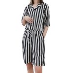 Women's Vintage Vertical Striped Short Sleeve and Shorts Jumpsuit