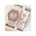 Women's WatchWatch + BraceletLeather Strap Casual Ladies Watch + Bracelet