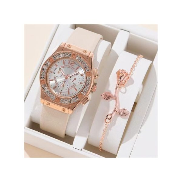 Women's WatchWatch + BraceletLeather Strap Casual Ladies Watch + Bracelet