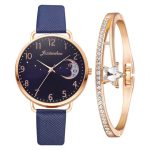 Women's WatchWatch + BraceletLeather Strap Casual Ladies Watch + Bracelet